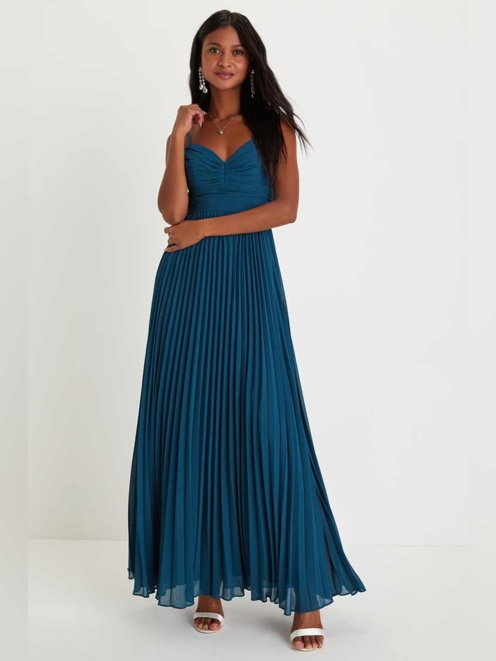 NWT Lulus Sensational Charmer Teal Blue Pleated Sleeveless Maxi Dress Size Small